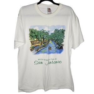 Vintage 90s San Antonio Riverwalk Texas Travel Nature Art T-Shirt Size XL